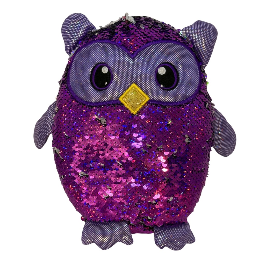 Shimmeez Purple Owl Reversible‎ Sequin Plush Beverly Hills Teddy Bear Co Silver